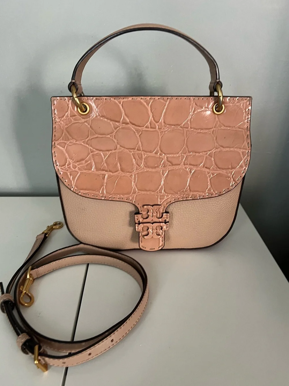 Tory Burch McGraw Croc Embossed satchel